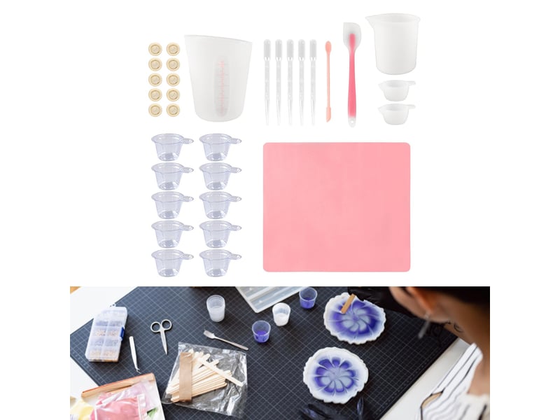  Kit d'outils pour tasse à mesurer en silicone, spatule, gants, pipettes, ensemble d'outils de mélange de résine pour l'artisanat (ensemble d'out  - Conforama B
