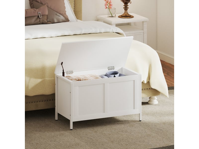  Coffre de rangement pour chambre, 95 l, avec couvercle, banc de rangement avec charnière de sécurité, 80 x 40 x 50 cm, aspect bois blanc  - Conforama D