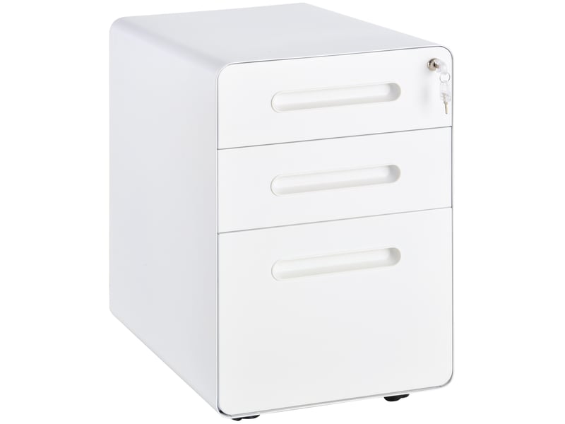  Rollcontainer bureau 39x48x59 cm – blanc – 3 tiroirs verrouillables sur roulettes en acier pour documents a4  - Conforama A