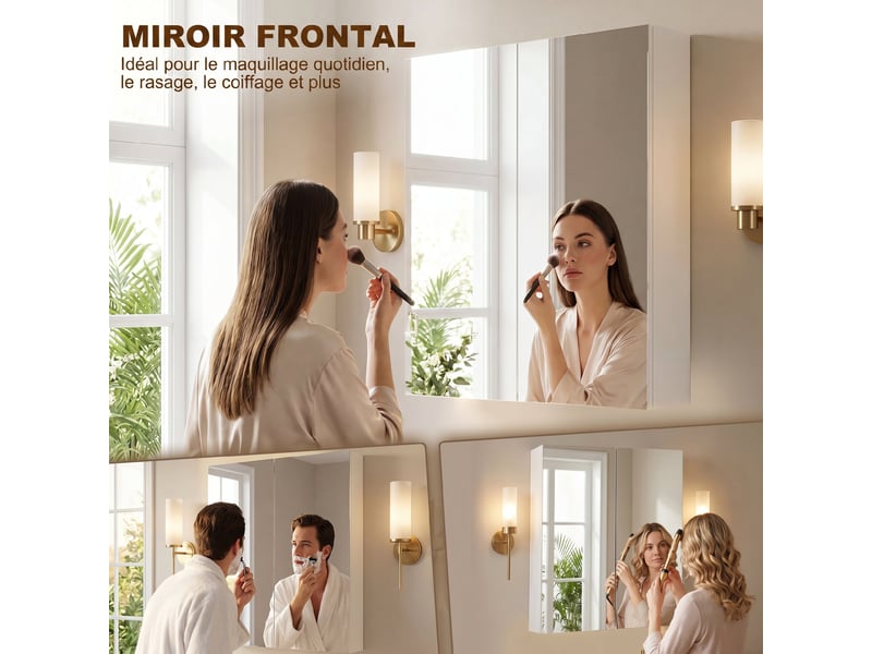  Armoire avec miroir en bois rangement salle de bain fermeture tampon porte mdf  - Conforama R