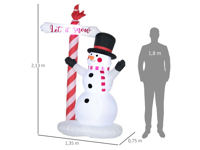  Bonhomme de neige gonflable avec pancarte 3 led polyester imperméable hauteur 213 cm blanc  - Conforama E