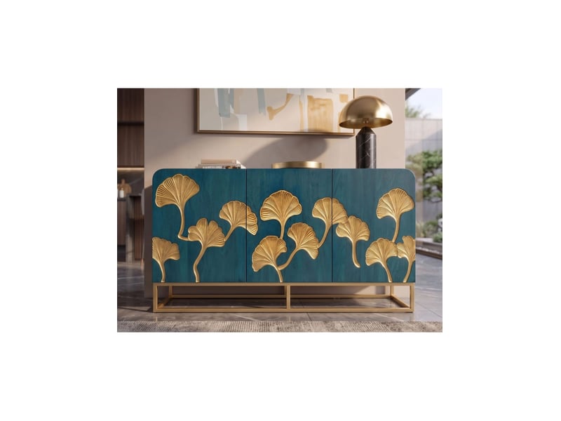 Buffet lotusia 160 cm – bois de manguier turquoise et doré – 3 portes - Conforama B
