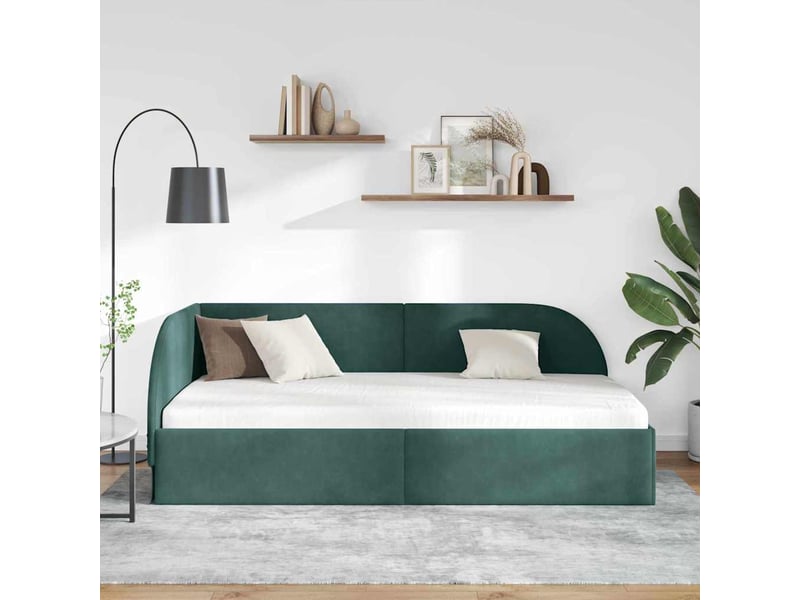 Lit adulte ; lit simple ; cadre de lit d'angle vert foncé 90x190 cm velours  - Conforama E