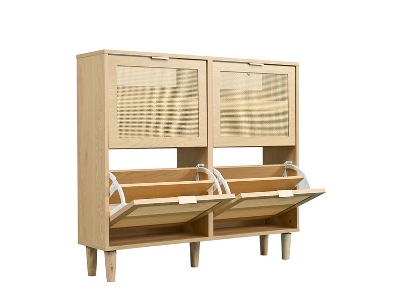 Meuble à chaussures à 4 abattants façon cannage décor chêne clair 100 × 25 × 90 cm IKSETERA TRADING LTD - Conforama R