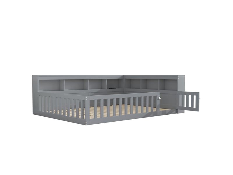 Lit banquette gris 140x190 cm, rangements, garde-corps, prise et usb, sommier à lattes  - Conforama E