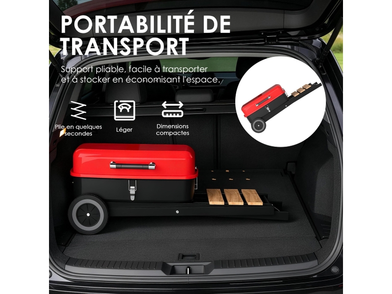  Barbecue charbon portable 2-en-1 barbecue fumoir, usage jardin terrasse camping  - Conforama B