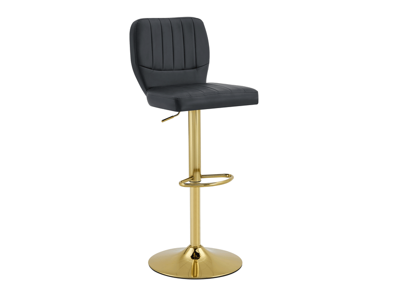  Tabouret de bar lot de 2 réglable 62-83 cm, pivotant avec dossier et repose-pieds, en pu noir et métal doré  - Conforama A
