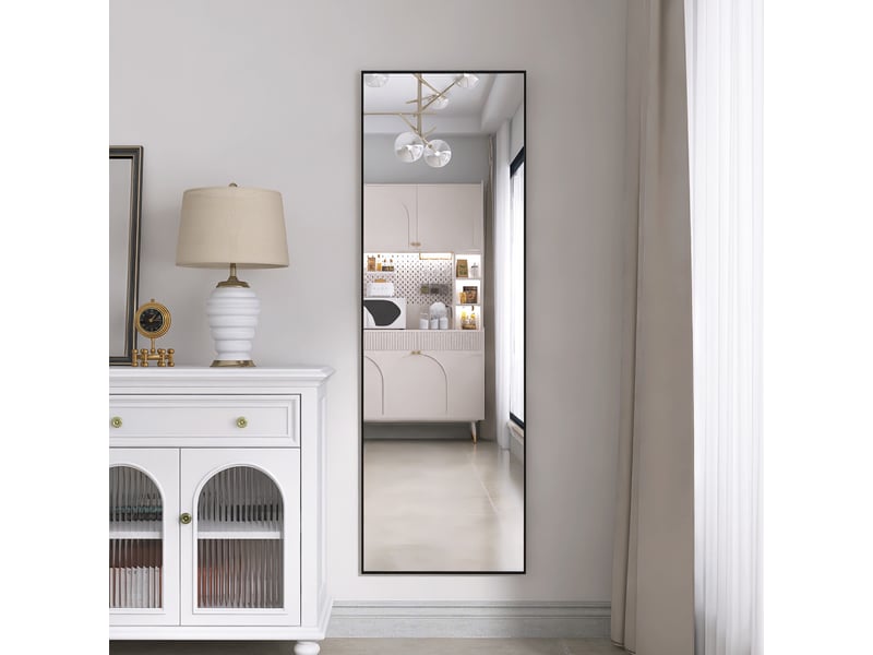 Miroir sur pied 165x60cm noir - miroir mural pleine longueur - cadre en alliage d'aluminium - verre trempé hd anti-explosion - Conforama D