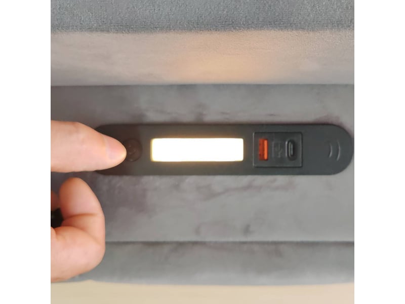  Lit coffre enfant 90x200 cm, led, usb type-c, étagères, rangement, sommier, velours gris clair, sans matelas  - Conforama R