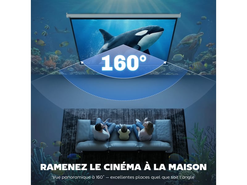  Écran vidéoprojecteur 84 pouces, 4:3 4k hd écran de projection motorisé et électrique, écran de projection tv et home cinéma, panneau de commande et télécommande, montage mural ou plafond  - Conforama E
