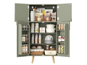 Colonne de cuisine avec 4 portes, étagères réglables et rangements de porte, pour cuisine, vert, 60 × 35 × 120 cm
