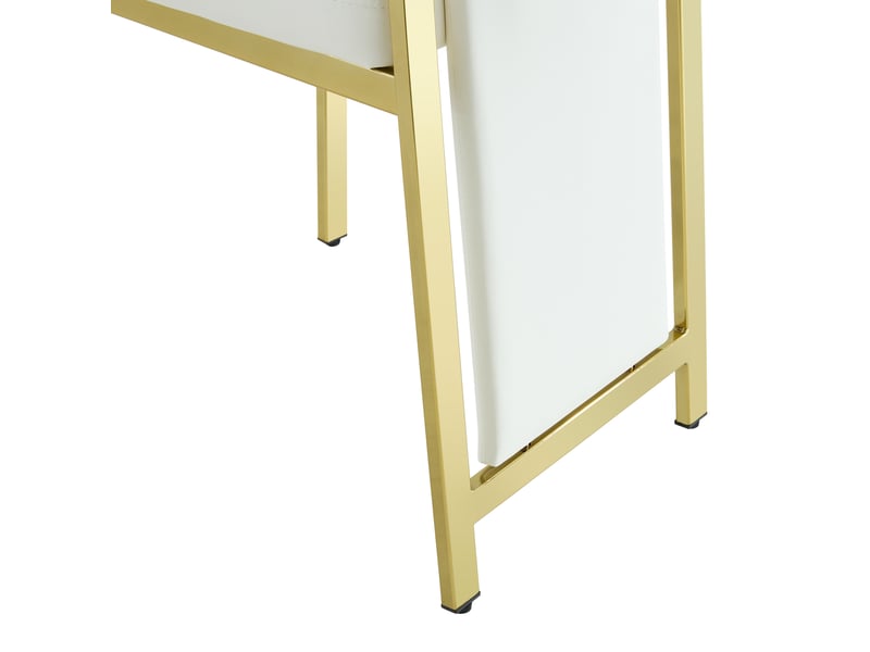  Set de table et chaises 88 cm luxueux en verre trempé avec structure métallique dorée en croix, combiné à 4 chaises de salle à manger minimalistes blanches avec bordure dorée  - Conforama D