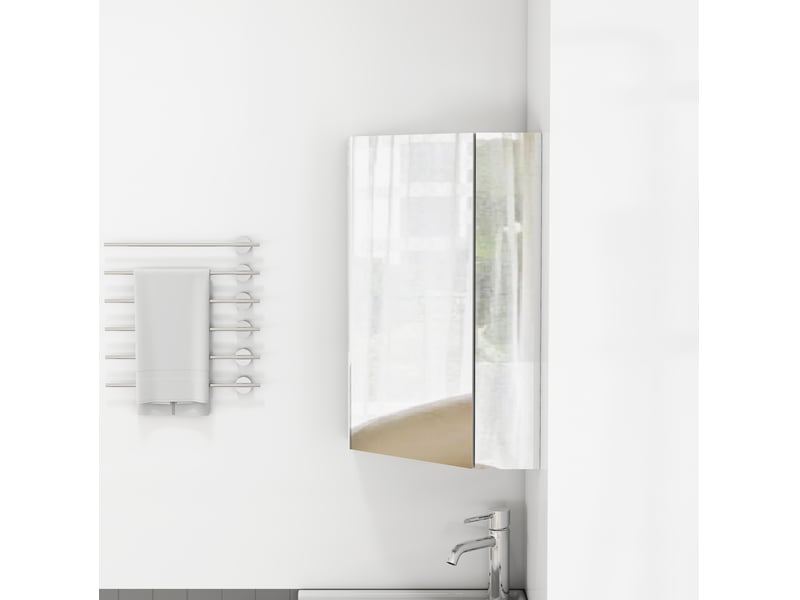  Meuble miroir de salle de bains d’angle mural 32,5x32,5x55,6 cm à trois miroirs, charnières amorties, mdf, blanc  - Conforama D