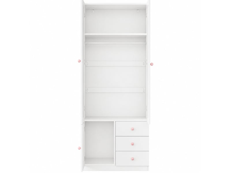  Lot de 2 armoires penderies 80x50x200 cm blanches en mdf, 2 portes, 3 tiroirs et tringle de rangement  - Conforama D