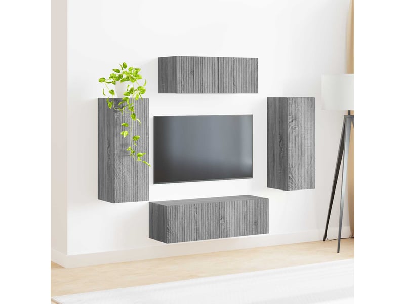  Ensemble meuble tv - banc tv - meuble de rangement 4 pcs gris sonoma bois d'ingénierie  - Conforama D