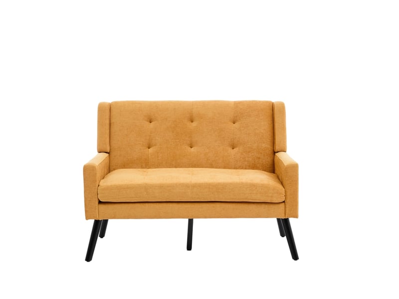  Canapé droit 2 places 119x75x88 cm, coussin haute densité, pieds en bois, pour salon, chambre et bureau, tissu jaune  - Conforama A