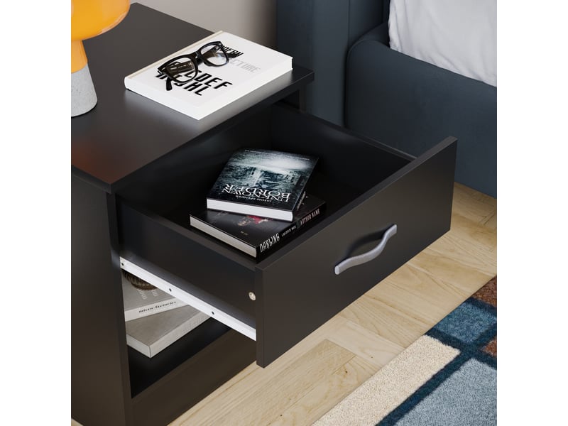  Table de chevet riano, commode de nuit, chambre, rangement, 47x40x36cm, 1 tiroir, noir 333457 - Conforama R
