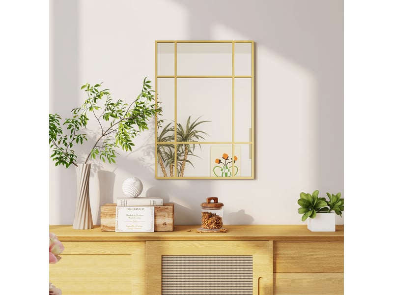  Miroir mural verrière rectangulaire - installation horizontal ou vertical - 4 crochets - 70 x 50 cm - métal doré  - Conforama D