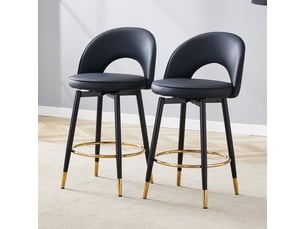 Lot de 2 tabourets de bar 44x47.4x92cm – pivotants à 360° avec dossier ajouré et repose-pieds – similicuir pu - noir