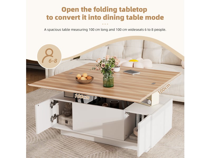  Table basse relevable avec 2 plateaux, 2 portes et rangement dissimulé pour salon, 100 × 50 × 55,5 cm  - Conforama E