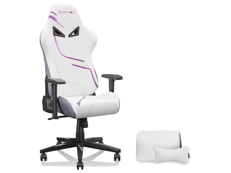  Chaise de bureau ergonomique dossier inclinable 155 degrés 54.5x50x132cm tissu et métal fauteuil gaming blanc et violet  - Conforama A