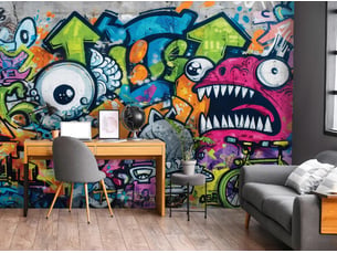 Papier peint panoramique intissé garçon graffiti coloré - 350x250 cm - papier peint enfant