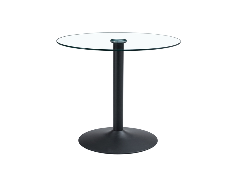  Table ronde 85 cm en verre transparent et métal noir, hauteur 76 cm  - Conforama A