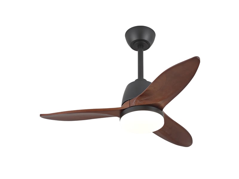  Ventilateur de plafond moderne noir 36 pouces, réversible dimmable 3 vitesses, 3 couleurs d'éclairage, pales en bois  - Conforama A