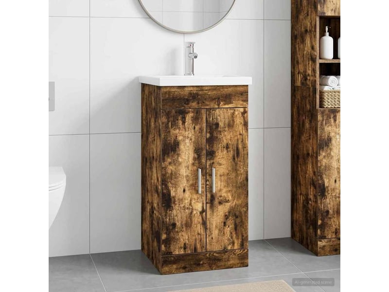Meuble de salle de bain avec évier chêne fumé 42x40x84.5 cm shl809 - Conforama B