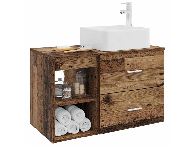 Ensemble de mobilier de salle de bain 2 pcs bois ancien shl3001 - Conforama C