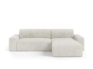 Canapé d'angle réversible convertible   4 places Velours côtelé blanc avec coffre de rangement