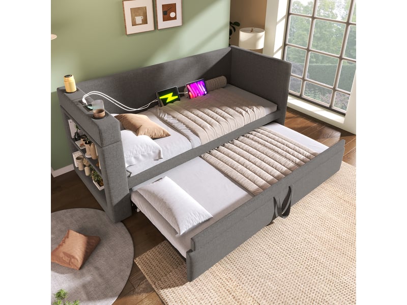  Daybett en coton linéen gris 90 x 190 cm  - Conforama D