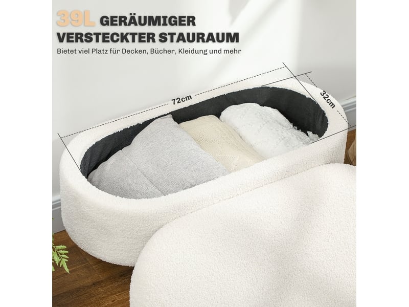  Banc de rangement 82x41x45 cm blanc en polyester, couvercle relevable et pieds en bois pour intérieur  - Conforama E
