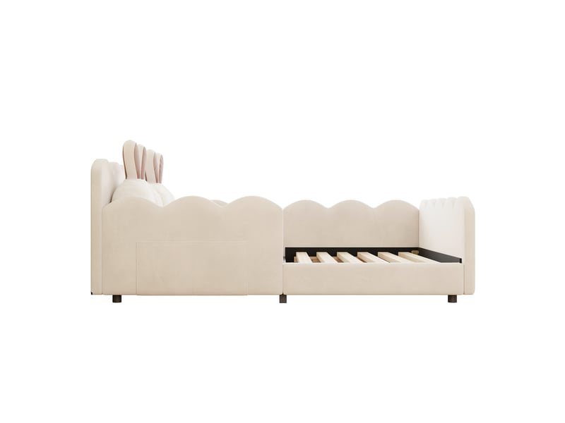  Lit enfant rembourré 140x200 cm beige avec coussins oreilles de lapin  - Conforama E