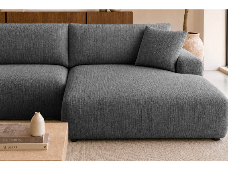 Elias - canapé d'angle convertible tissu chenille 3 places gris foncé gauche - Conforama E