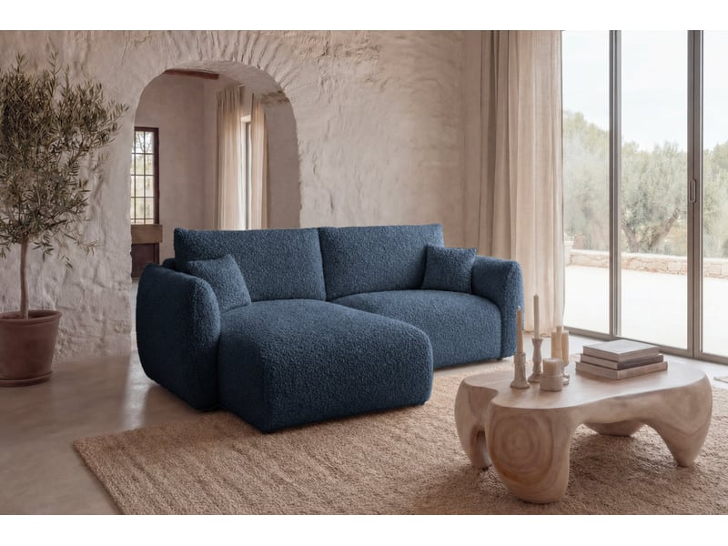 Elio mini - canapé d'angle convertible tissu bouclette 3 places bleu - Conforama B
