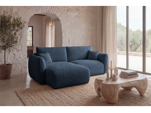 Canapé d'angle réversible convertible CASANOVA 3 places Tissu bouclette bleu avec coffre de rangement
