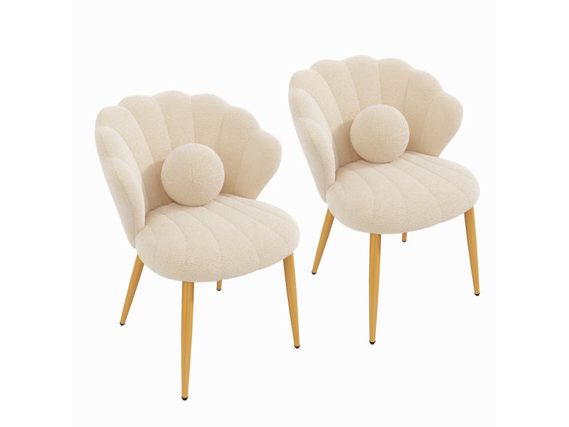  Lot de 2 chaises de salle à manger dossier coquillage 60x62,5x83 cm tissu bouclé beige  - Conforama A