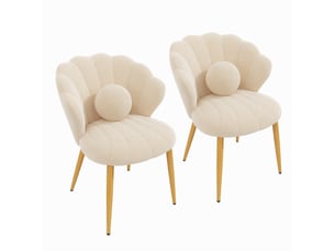 Lot de 2 chaises de salle à manger dossier coquillage 60x62,5x83 cm tissu bouclé beige