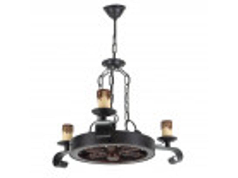  Suspension rustique ABRILA Rueda 3 lumières E27 marron rustique, métal résine et polycarbonate, hauteur réglable 40-65 cm, Ø51 cm 92.527/3 - Conforama B