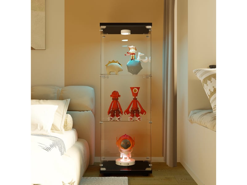  Vitrine en verre 3 niveaux simple porte - 42 x 36 x 125 cm - noir - armoire d'exposition - éclairage led  - Conforama D