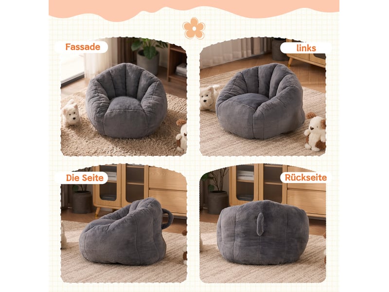  Fauteuil pouf enfant en peluche avec soutien du dos, assise souple pour lecture en polyester gris clair  - Conforama E