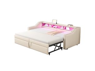 Lit extensible 180x200 cm <strong>OKMYHOME</strong> <strong></strong> coloris beige