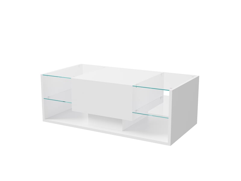 Table basse salon - design flottant avec éclairage led - double rangement et tiroir - plateau verre trempé - blanc - Conforama A