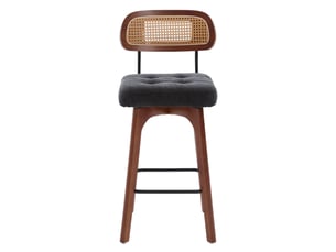 Lot de 2 tabourets de bar pivotants 44x51x96 cm – noir – dossier en rotin, assise en chenille rembourrée