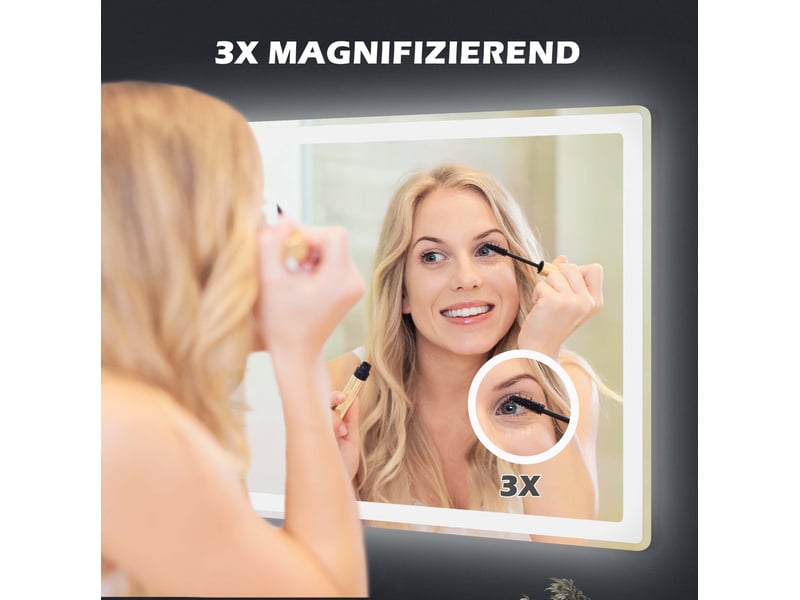 Miroir de salle de bain led 80 x 60 cm blanc en verre et fer, éclairage réglable avec fonction antibuée  - Conforama D