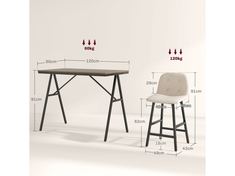  Ensemble bar 5 pièces, table et 4 chaises, capitonnage à boutons, revêtement épais aspect lin, beige  - Conforama E