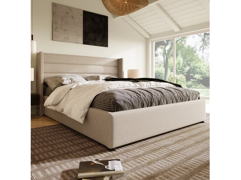  Lit coffre hydraulique 160x200 cm beige sans matelas  - Conforama C