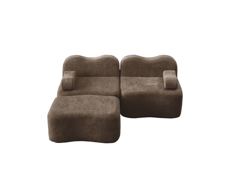  Canapé d'angle modulaire 2 places en l brun – forme ondulée, repose-bras mobile, ottoman, sans montage  - Conforama A
