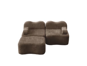 Canapé d'angle modulaire 2 places en l brun – forme ondulée, repose-bras mobile, ottoman, sans montage